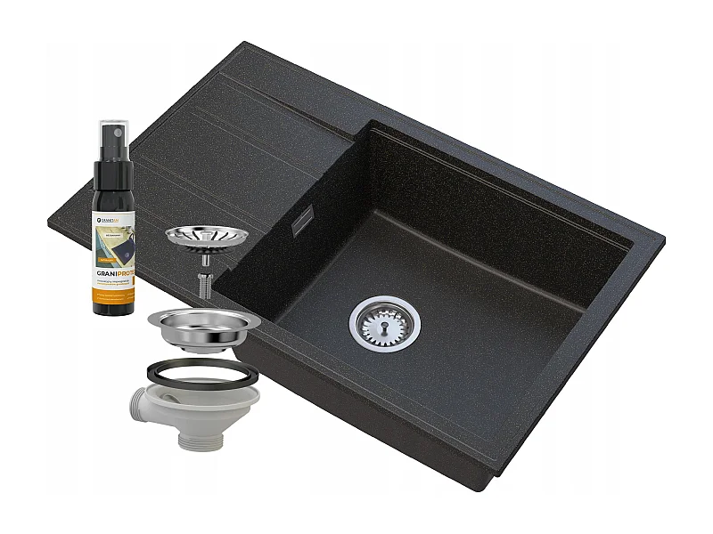 ÉVIER EN GRANIT ÉGOUTTOIR DORÉ SIPHON CHROME LOUIS