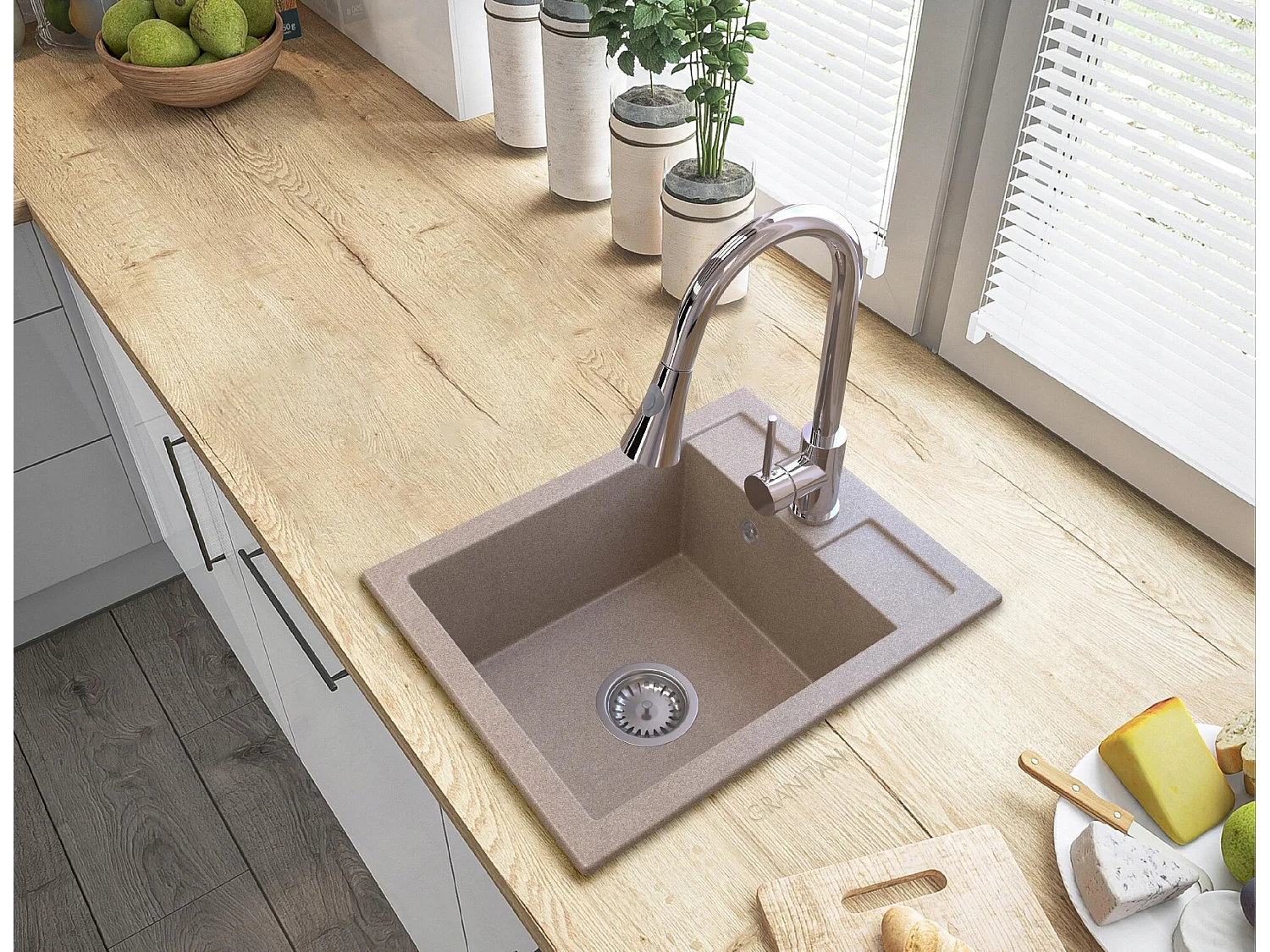 ÉVIER MONOCUVE EN GRANIT MEILLEUR ENSEMBLE DE ROBINETTERIE SIPHON MURAL