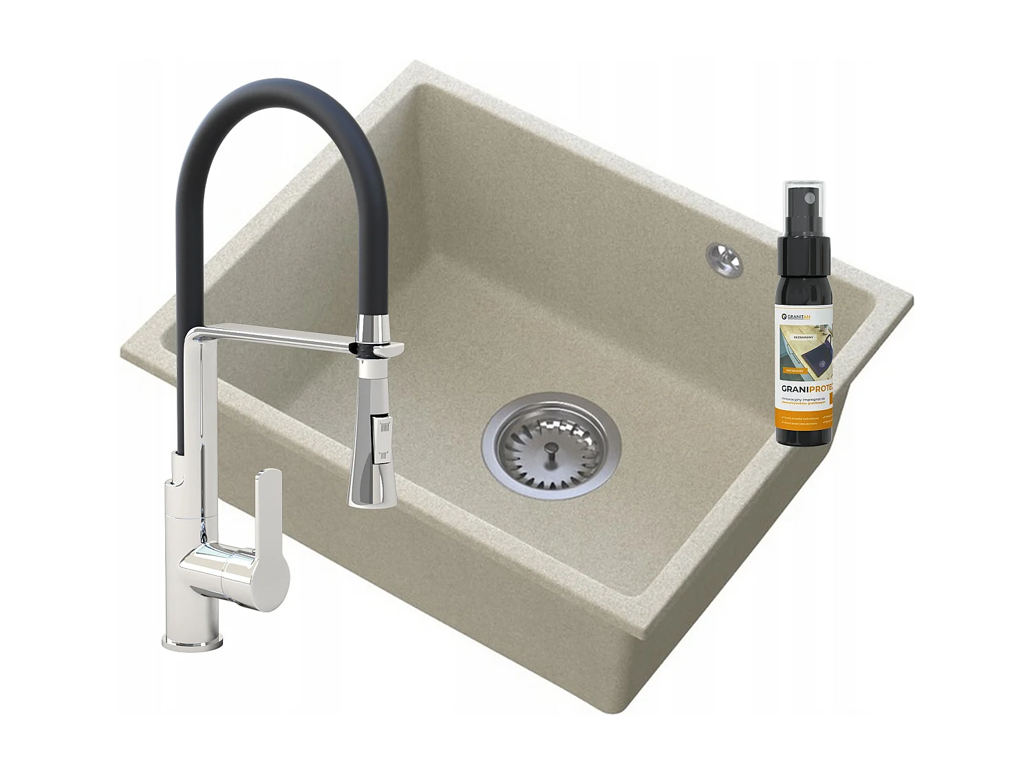 MANADO BEIGE ÉVIER SOUS PLAN CHROME + ROBINETTERIE VEGAS