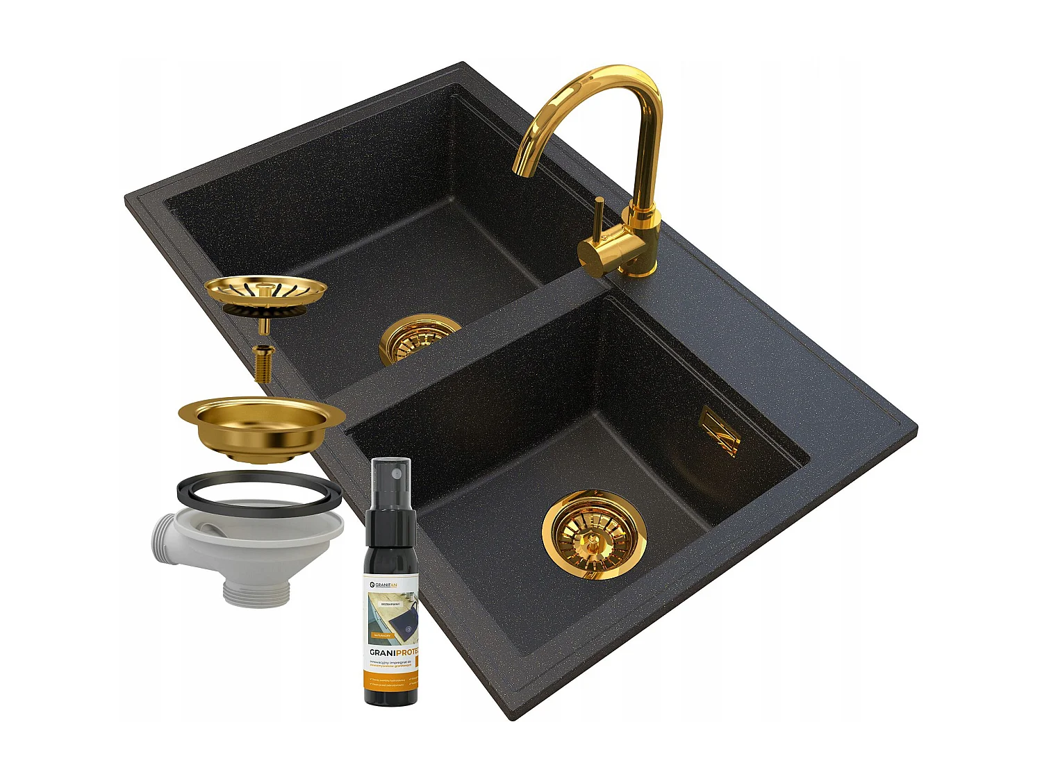 ÉVIER EN GRANIT ROBINET SIPHON DORÉ HECTOR DORÉ