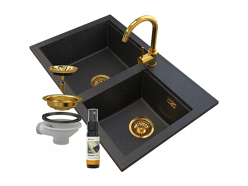 ÉVIER EN GRANIT ROBINET SIPHON DORÉ HECTOR DORÉ