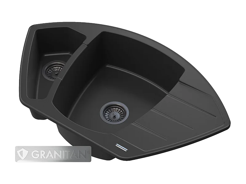 ÉVIER D'ANGLE EN GRANIT SIPHON NOIR COMPACT