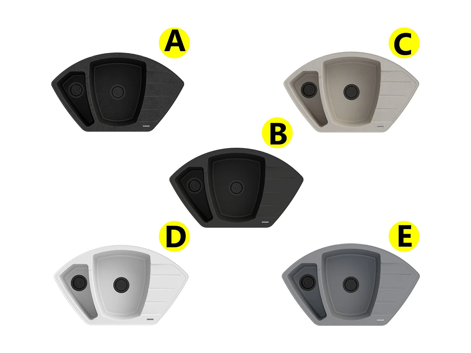 ÉVIER D'ANGLE EN GRANIT SIPHON NOIR COMPACT