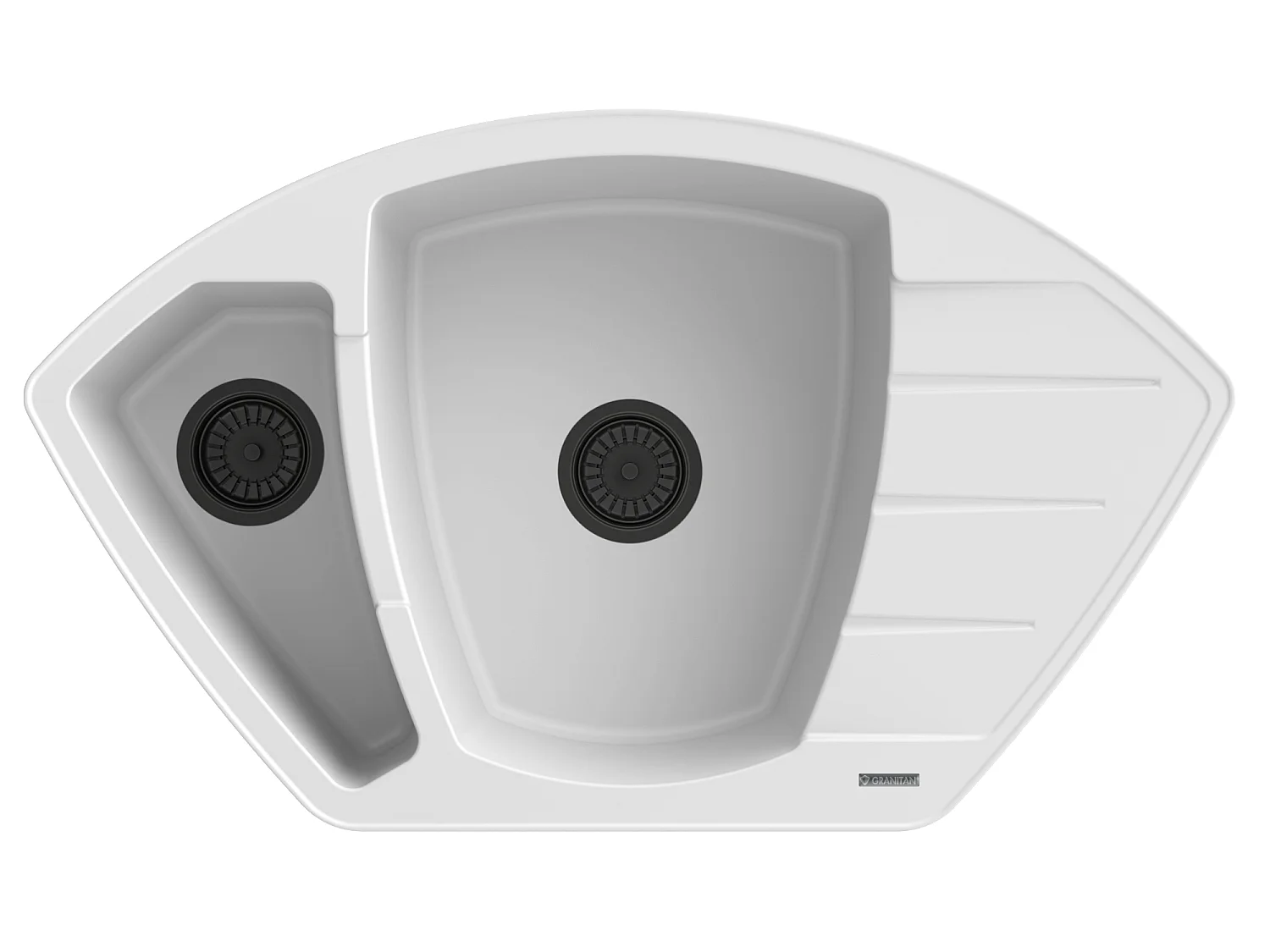 ÉVIER D'ANGLE EN GRANIT SIPHON NOIR COMPACT