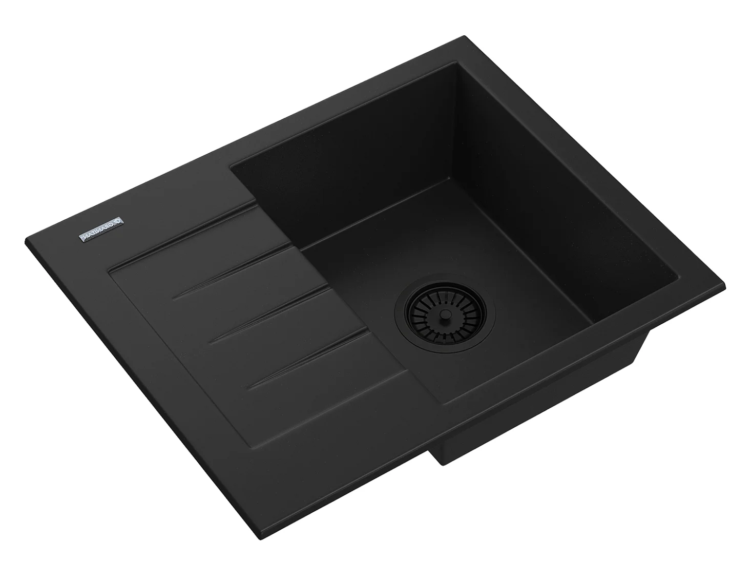 ÉVIER MONOCUVE EN GRANIT AVEC ÉGOUTTOIR SIPHON NOIR SET MILANO