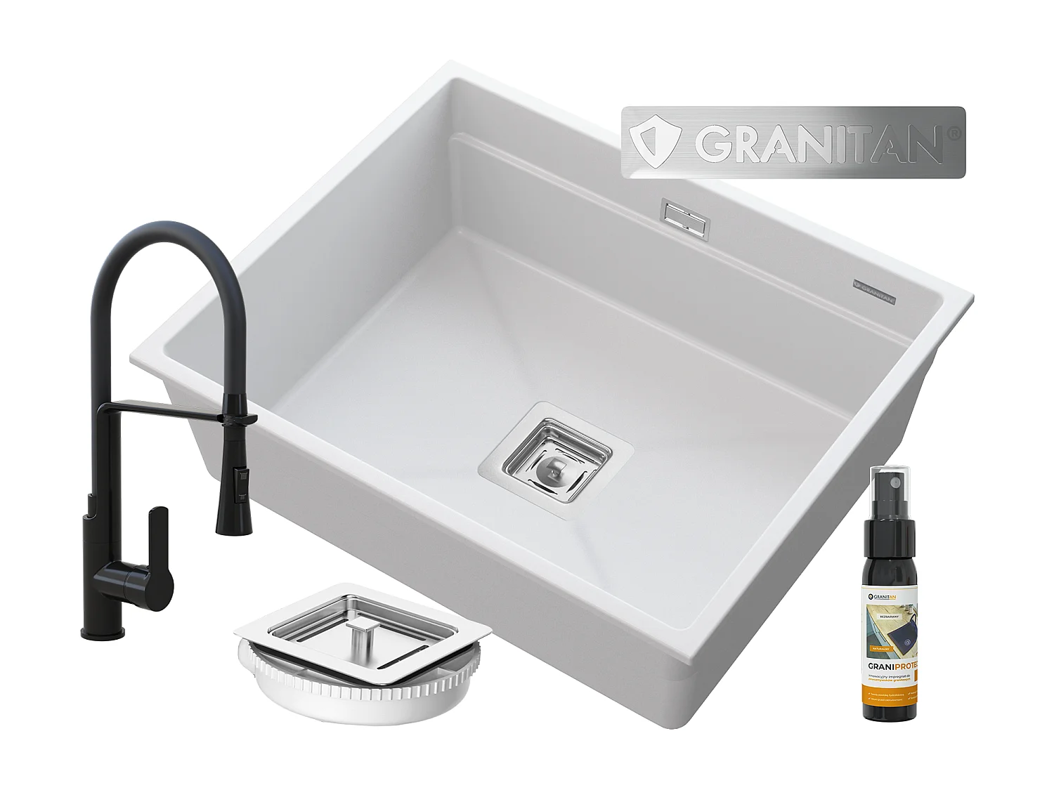 ÉVIER SOUS PLAN GRANIT ROBINET SIPHON CARRÉ EPIR 60