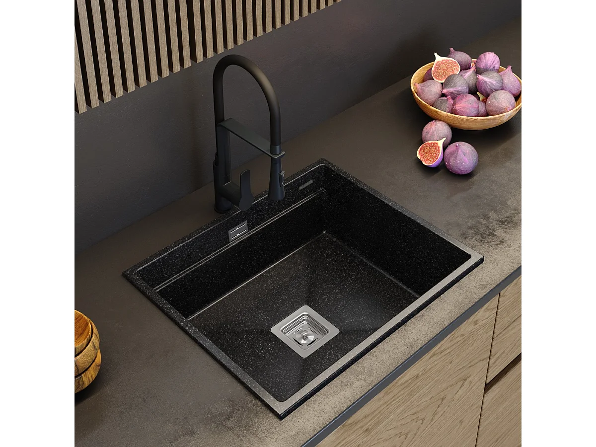 ÉVIER SOUS PLAN GRANIT ROBINET SIPHON CARRÉ EPIR 60