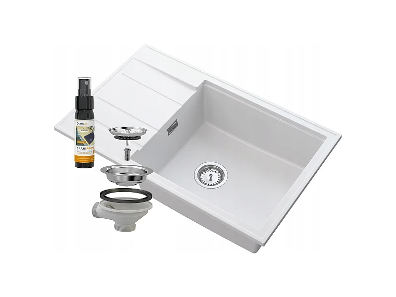 ÉVIER EN GRANIT BLANC SIPHON CHROME LOUIS