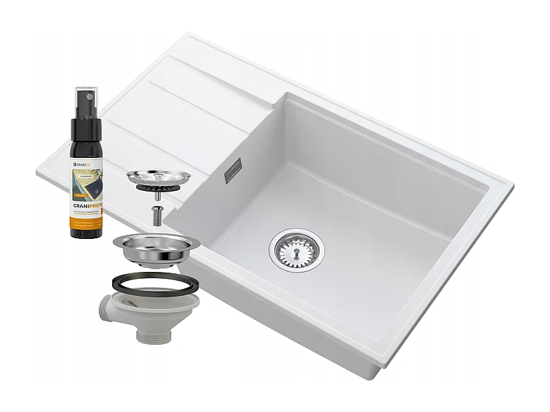 ÉVIER EN GRANIT BLANC SIPHON CHROME LOUIS