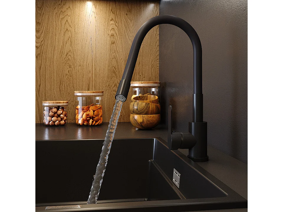 Evier en granit robinet noir distributeur lave linge ensemble de cuisine teor 84802633