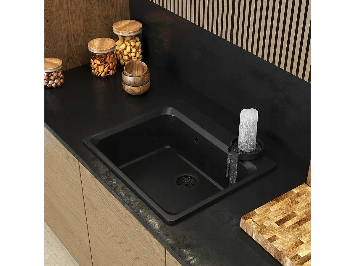 ÉCLAIRAGE Évier noir à un bac avec cuve profonde + laveuse automatique ZANTE