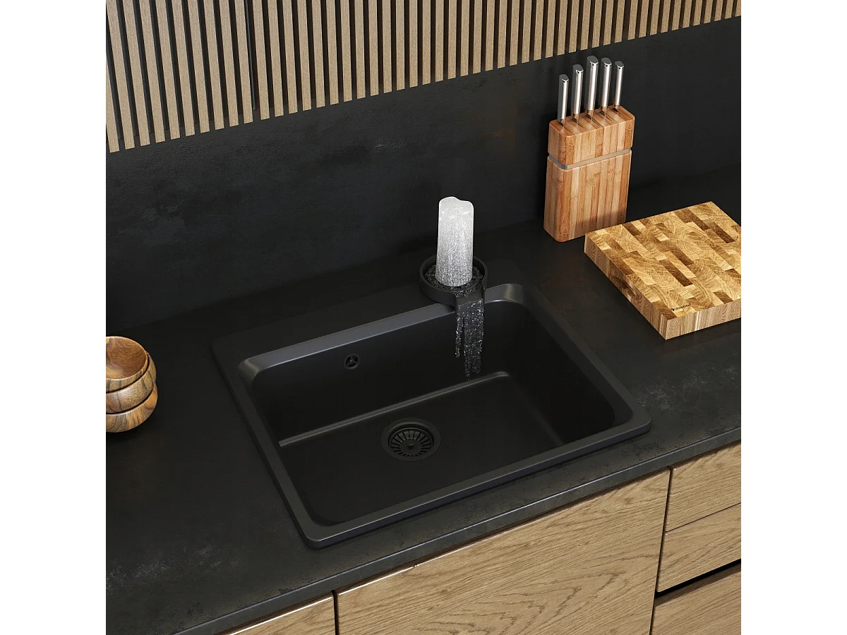ÉCLAIRAGE Évier noir à un bac avec cuve profonde + laveuse automatique ZANTE