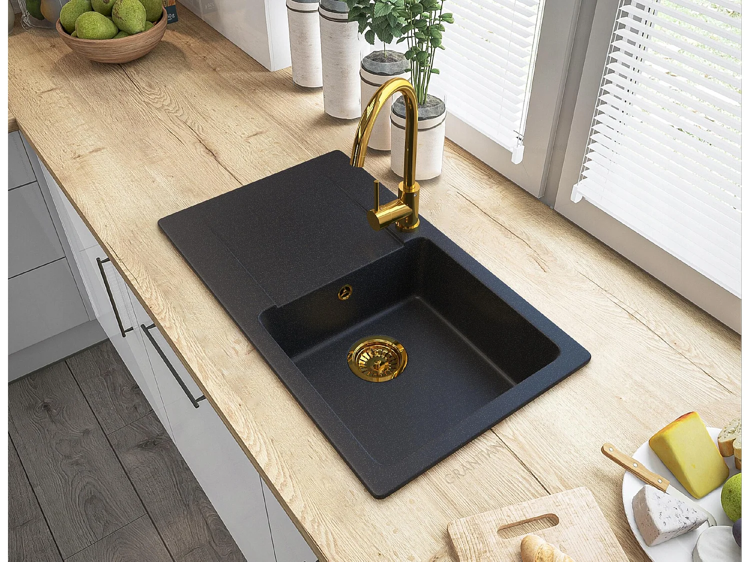 Évier Granit Noir Or - Collection Golden Line