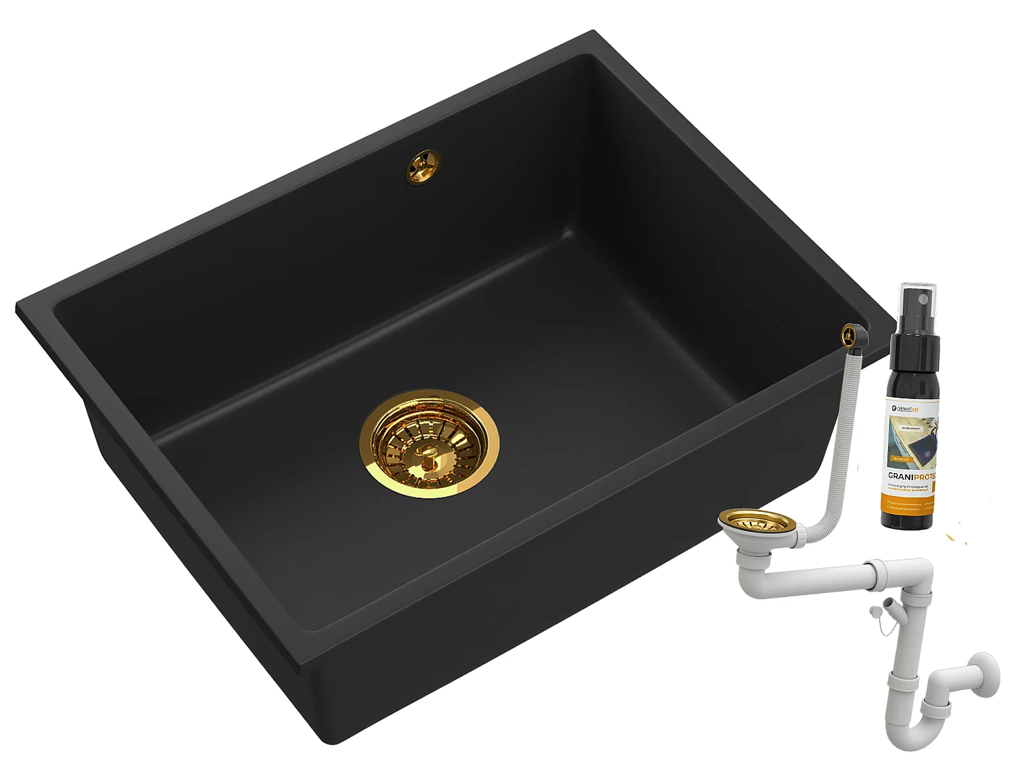 Evier sous plan monocuve en granit Manado 60 siphon or