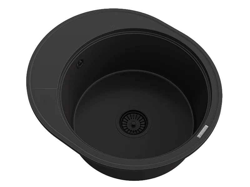 ÉVIER DE CUISINE ROND EN GRANIT À UN BAC ÉGOUTTOIR SIPHON NOIR RAMIS