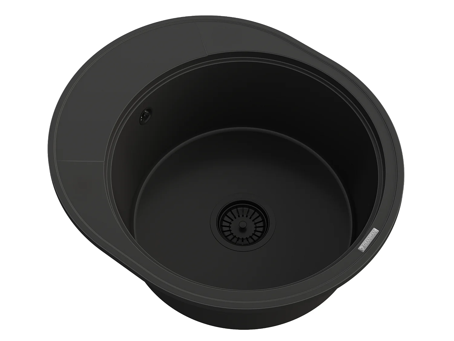 ÉVIER DE CUISINE ROND EN GRANIT À UN BAC ÉGOUTTOIR SIPHON NOIR RAMIS