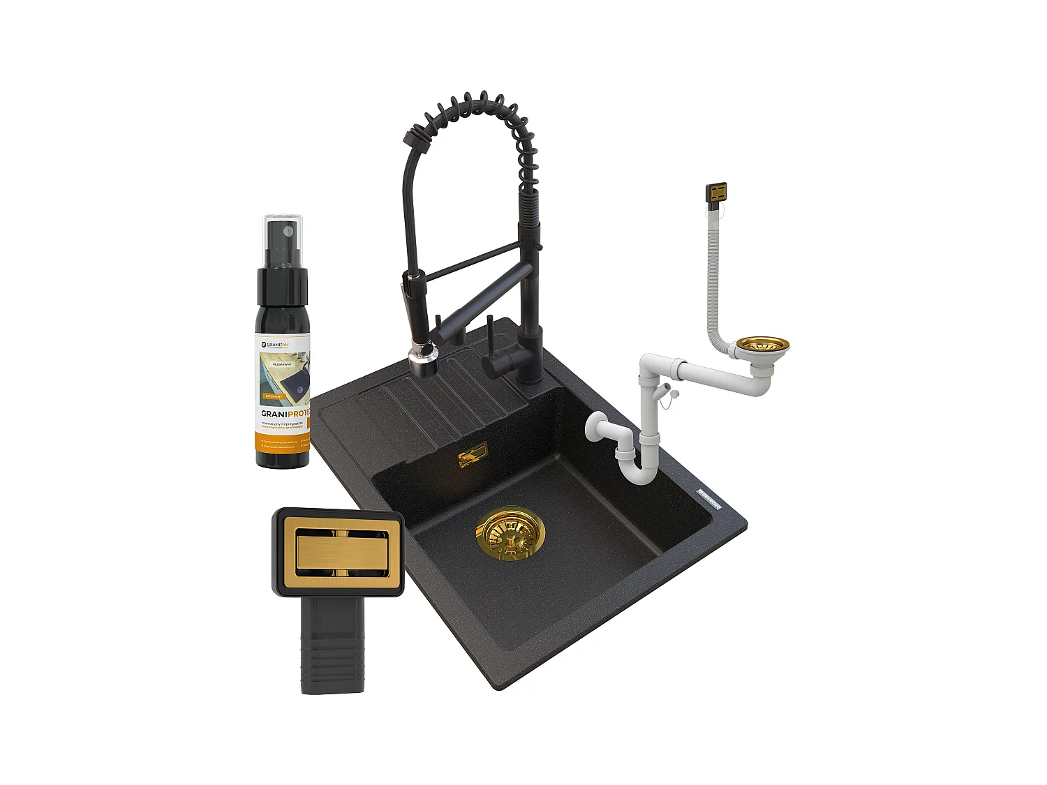GOLDEN ARGOS GRANIT ÉVIER + ROBINET SPIRALE +SIPHON