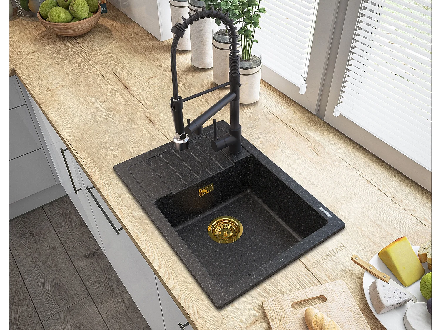 GOLDEN ARGOS GRANIT ÉVIER + ROBINET SPIRALE +SIPHON