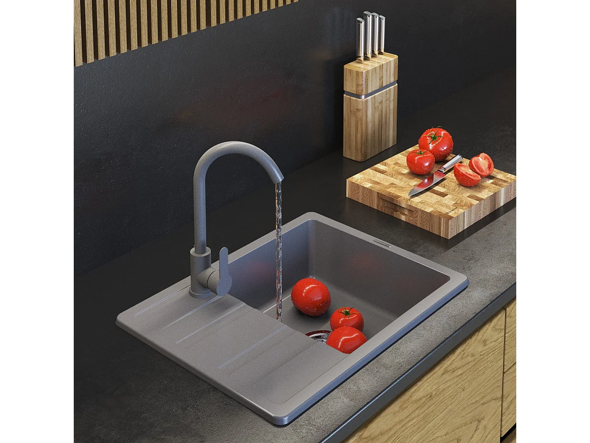 ÉVIER EN GRANIT MONOCUVE SET SIPHON ROBINET PAROS