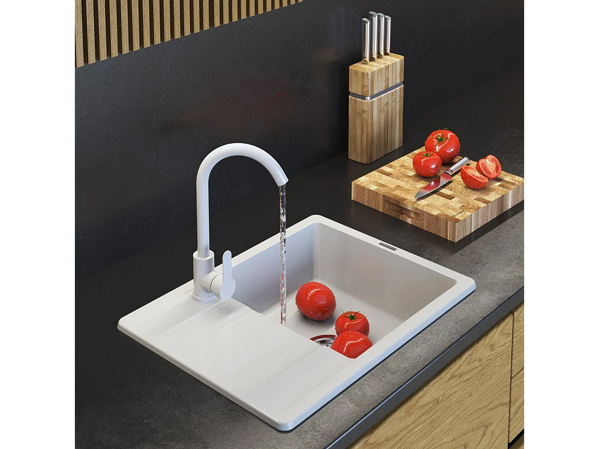 ÉVIER EN GRANIT MONOCUVE SET SIPHON ROBINET PAROS