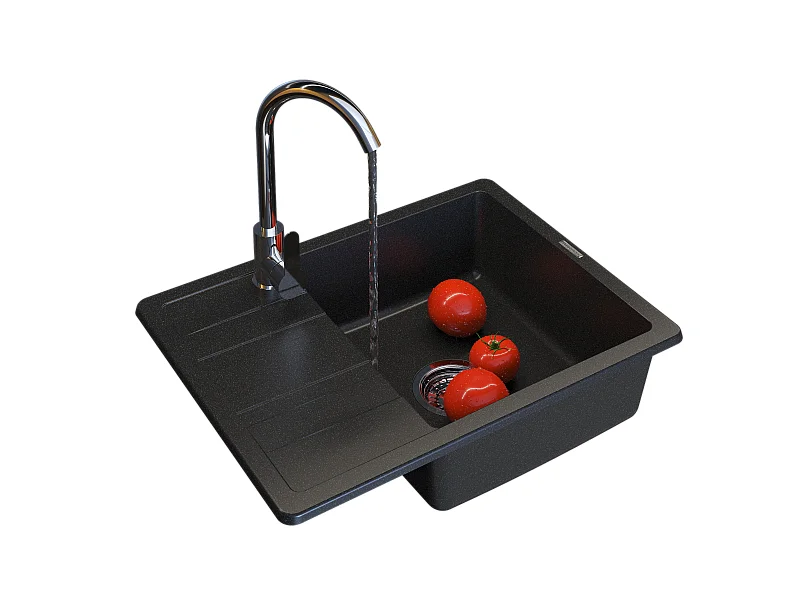 ÉVIER EN GRANIT MONOCUVE SET SIPHON ROBINET PAROS