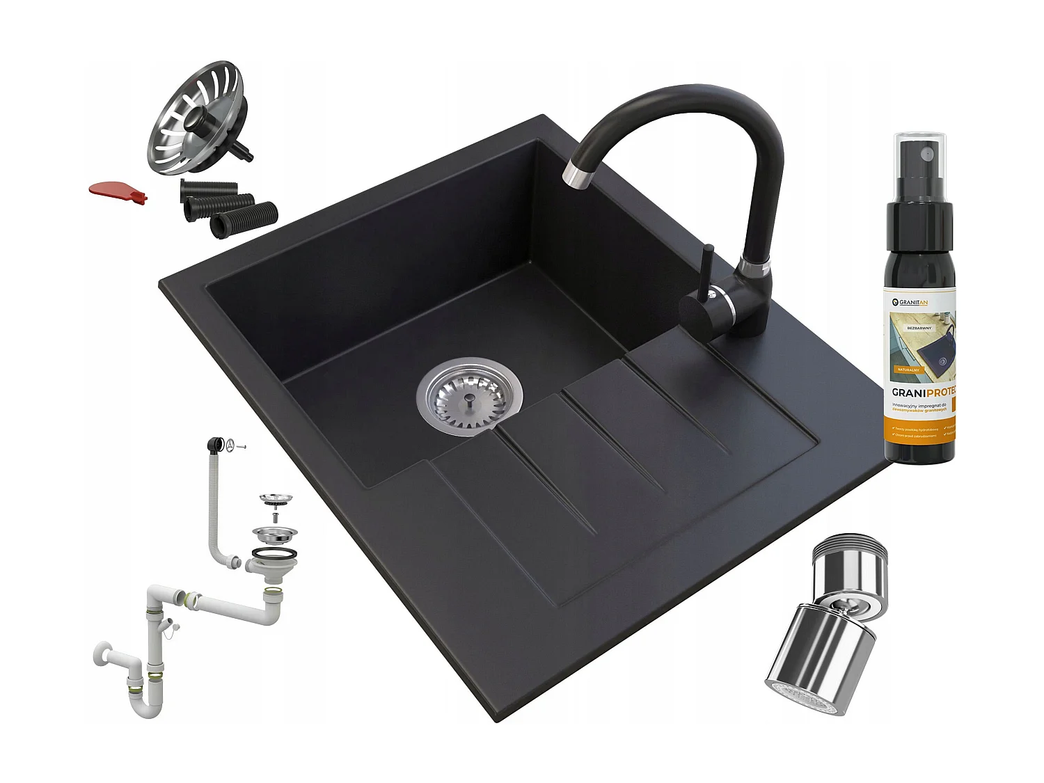 ÉVIER EN GRANIT + MITIGEUR +SIPHON +CLICK KLAK +PERLATOR