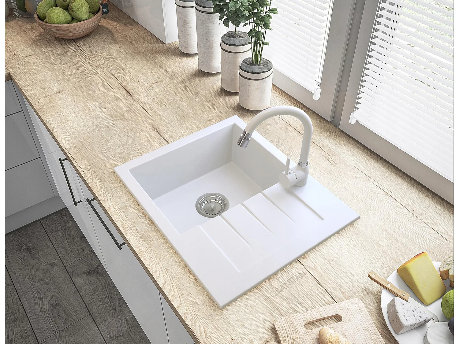 ÉVIER EN GRANIT + MITIGEUR +SIPHON +CLICK KLAK +PERLATOR