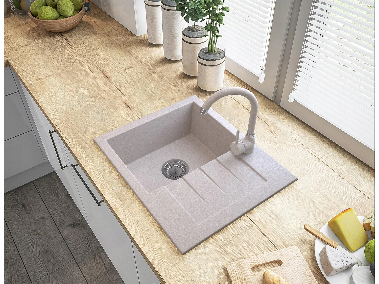 ÉVIER EN GRANIT + MITIGEUR +SIPHON +CLICK KLAK +PERLATOR