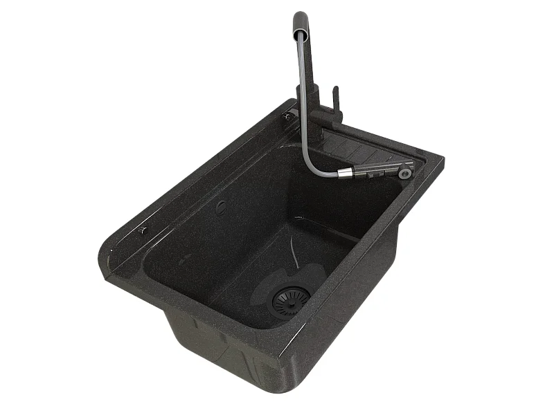 ÉVIER UTILITAIRE BOL NOIR ROBINET BEC EXTRACTIBLE BUANDERIE GARAGE MONZA