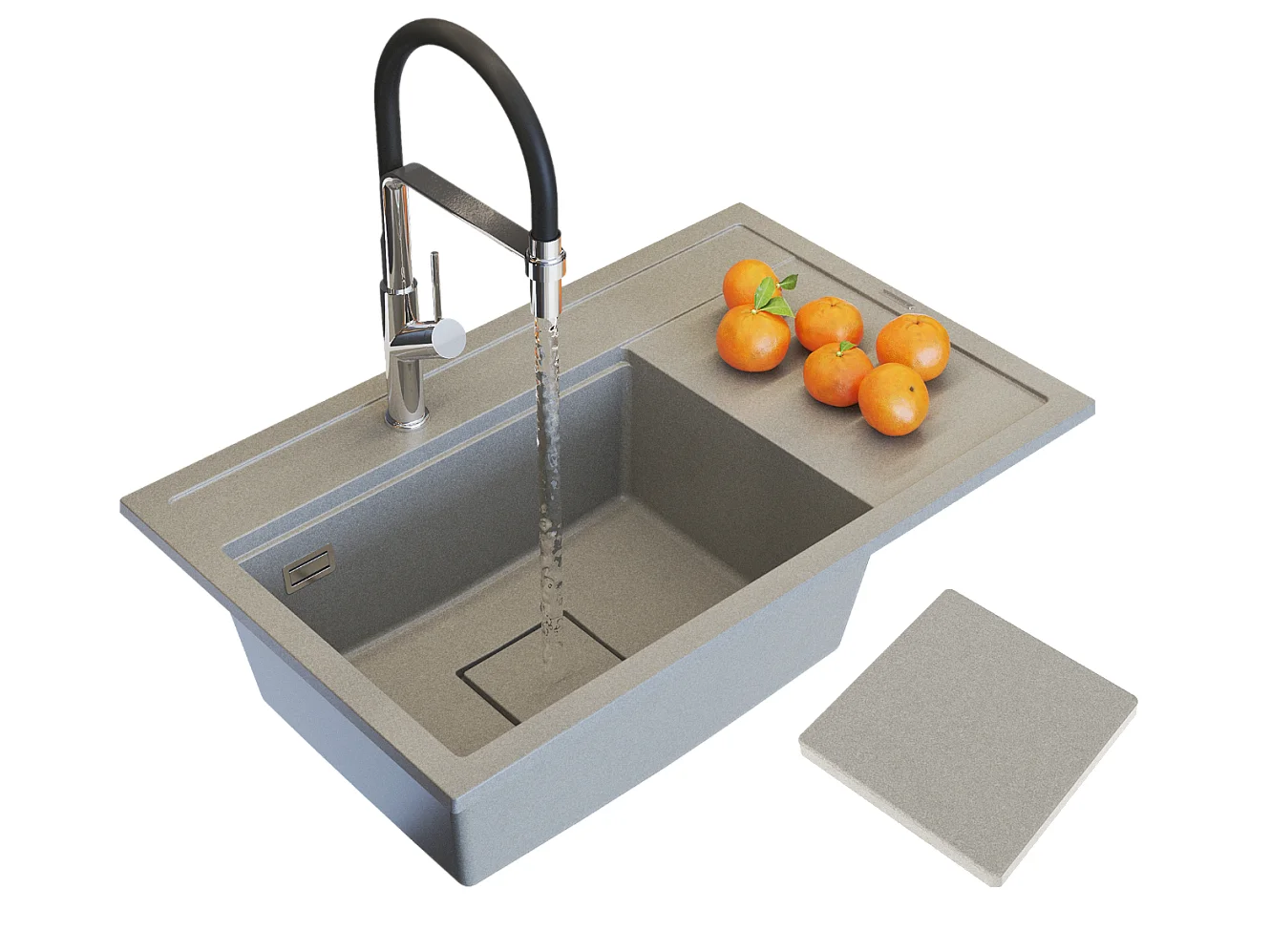 ÉVIER EN GRANIT ROBINET DE CUISINE BEIGE ROBINETTERIE MODERNE ENSEMBLE RENDO