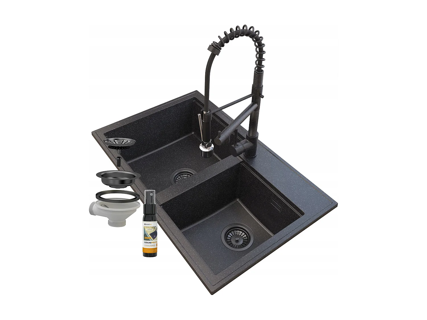 ÉVIER EN GRANIT HECTOR SIPHON ROBINET SPIRALE GRANIT