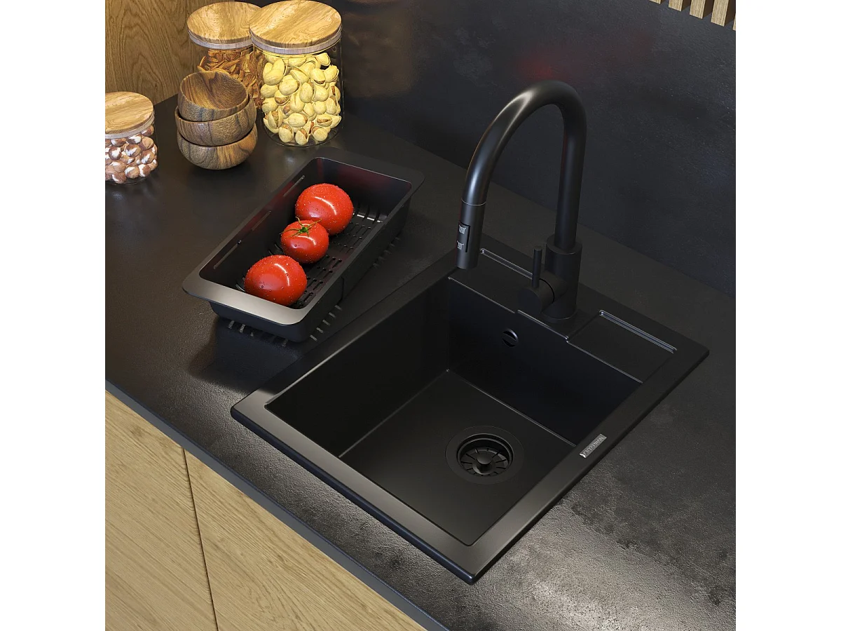 Evier BEST granit noir ensemble de mitigeurs LOSETO siphon égouttoir