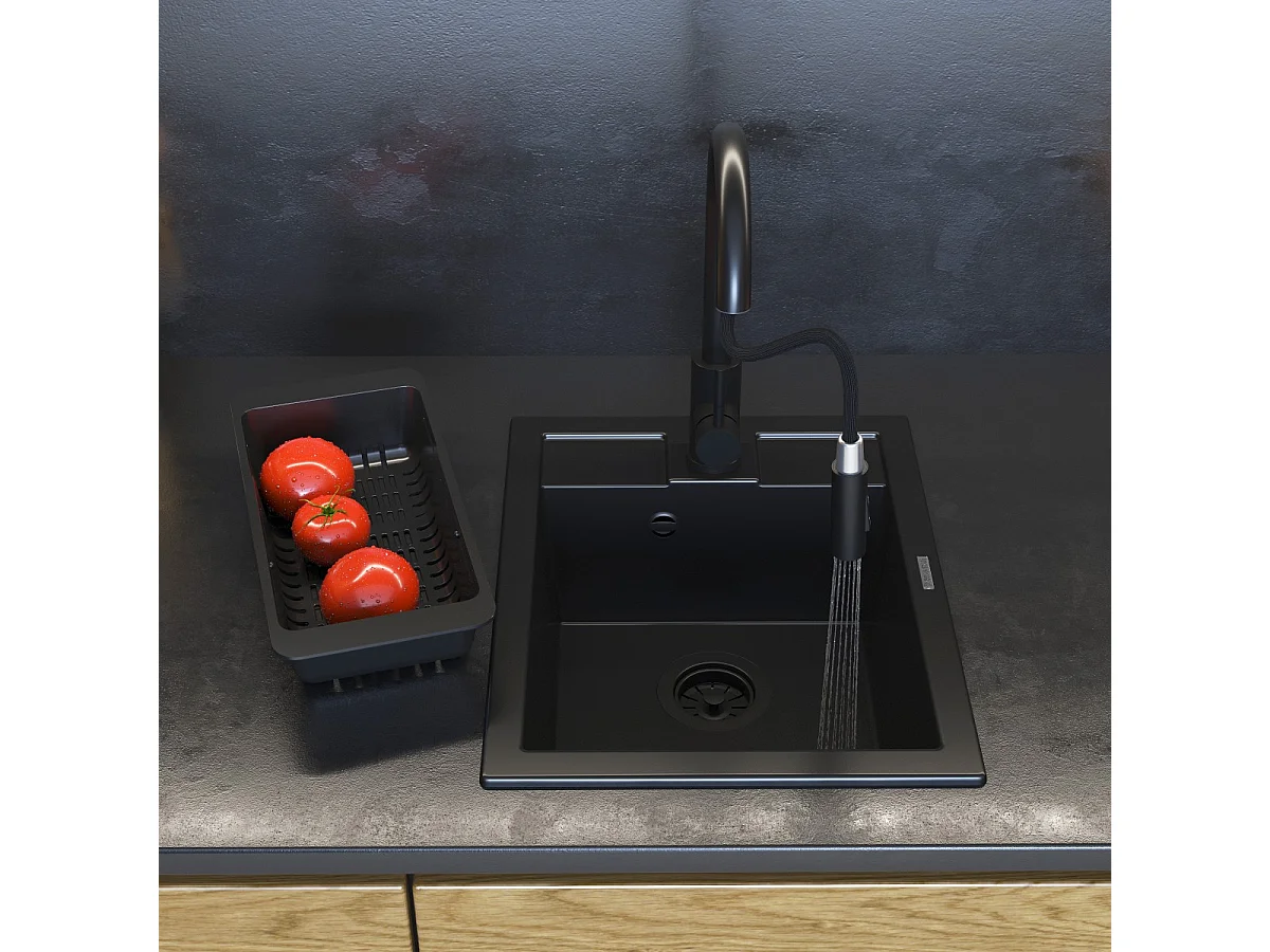 Evier BEST granit noir ensemble de mitigeurs LOSETO siphon égouttoir