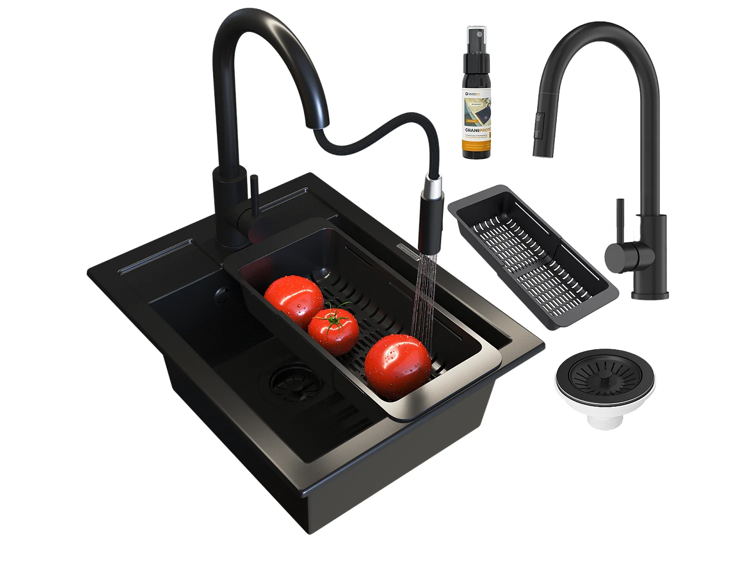 Evier BEST granit noir ensemble de mitigeurs LOSETO siphon égouttoir