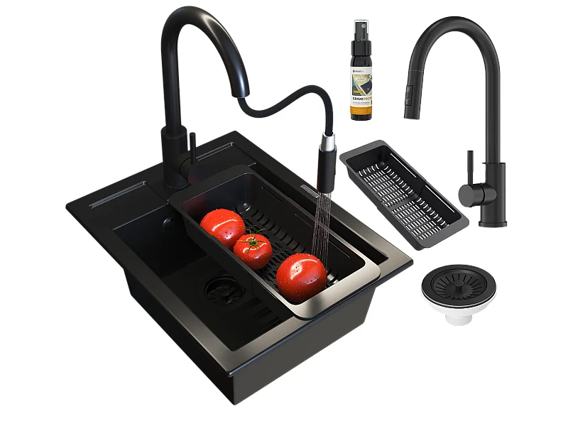 Evier BEST granit noir ensemble de mitigeurs LOSETO siphon égouttoir