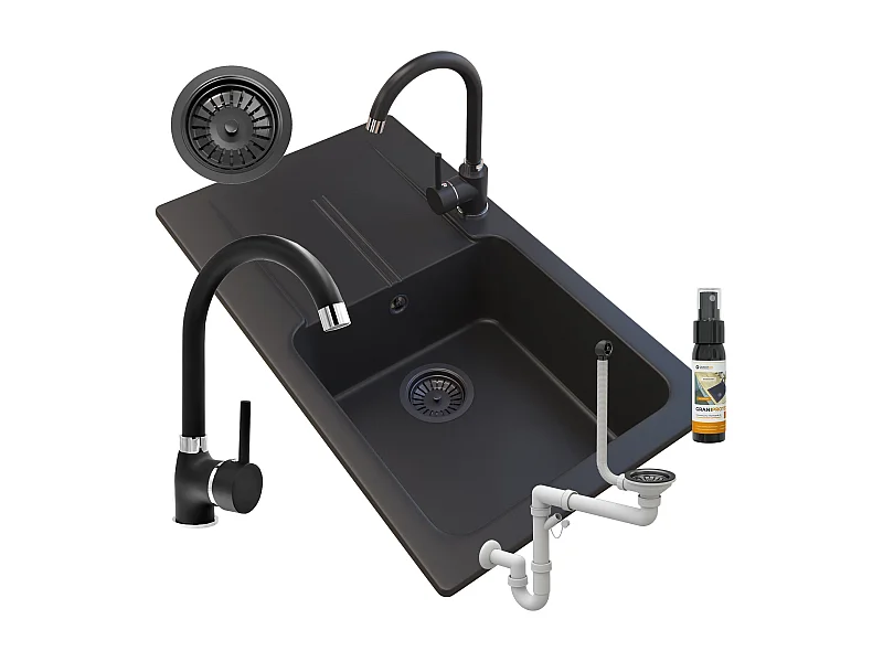 GRANIT NOIR ÉVIER TASOS + MITIGEUR BETA + SIPHON