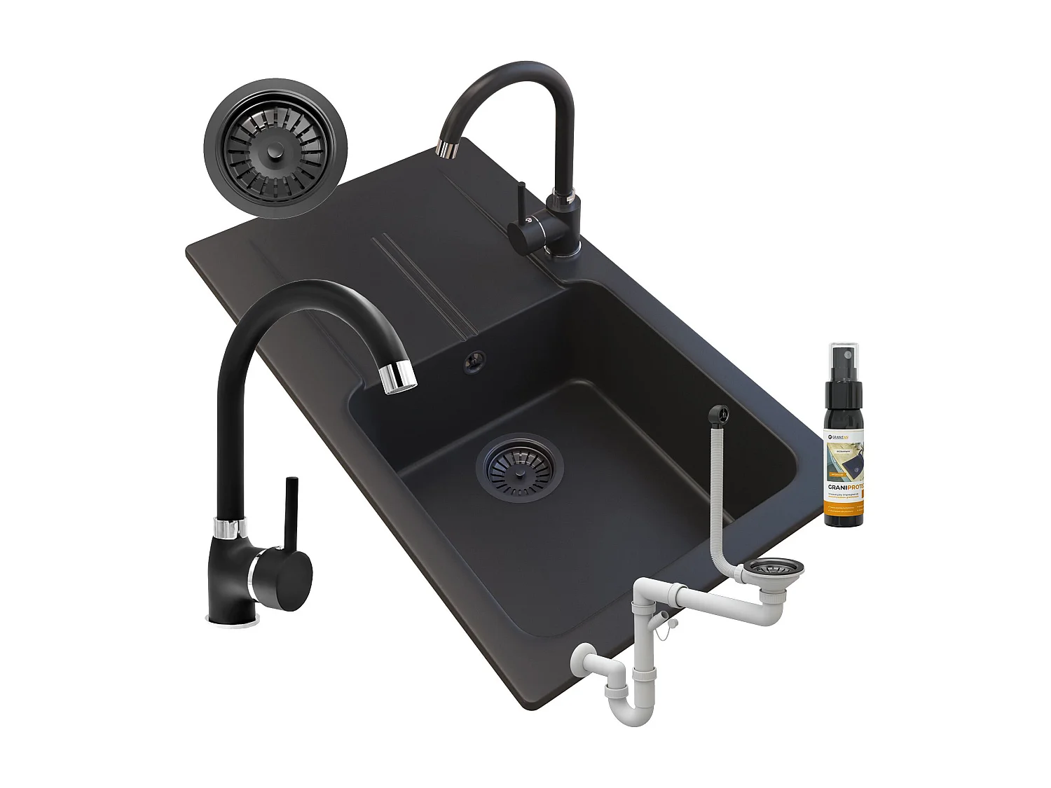 GRANIT NOIR ÉVIER TASOS + MITIGEUR BETA + SIPHON