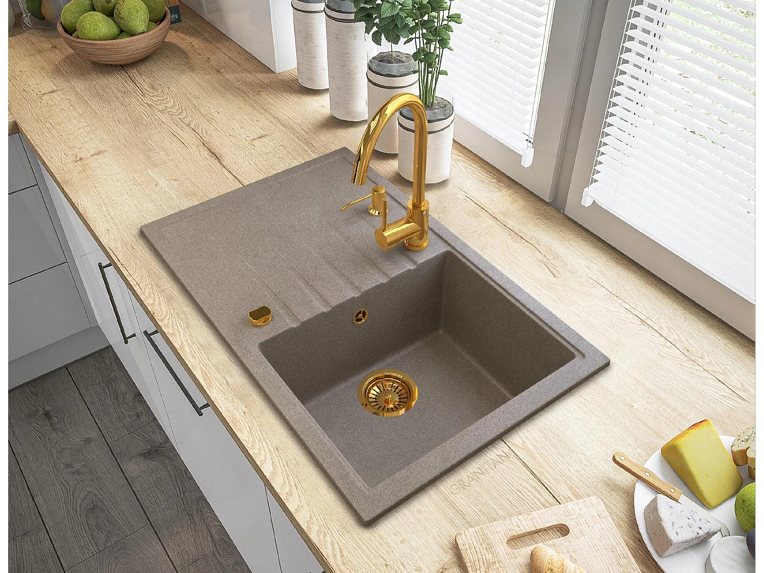 ÉVIER DE CUISINE EN GRANIT ERIS MITIGEUR OR