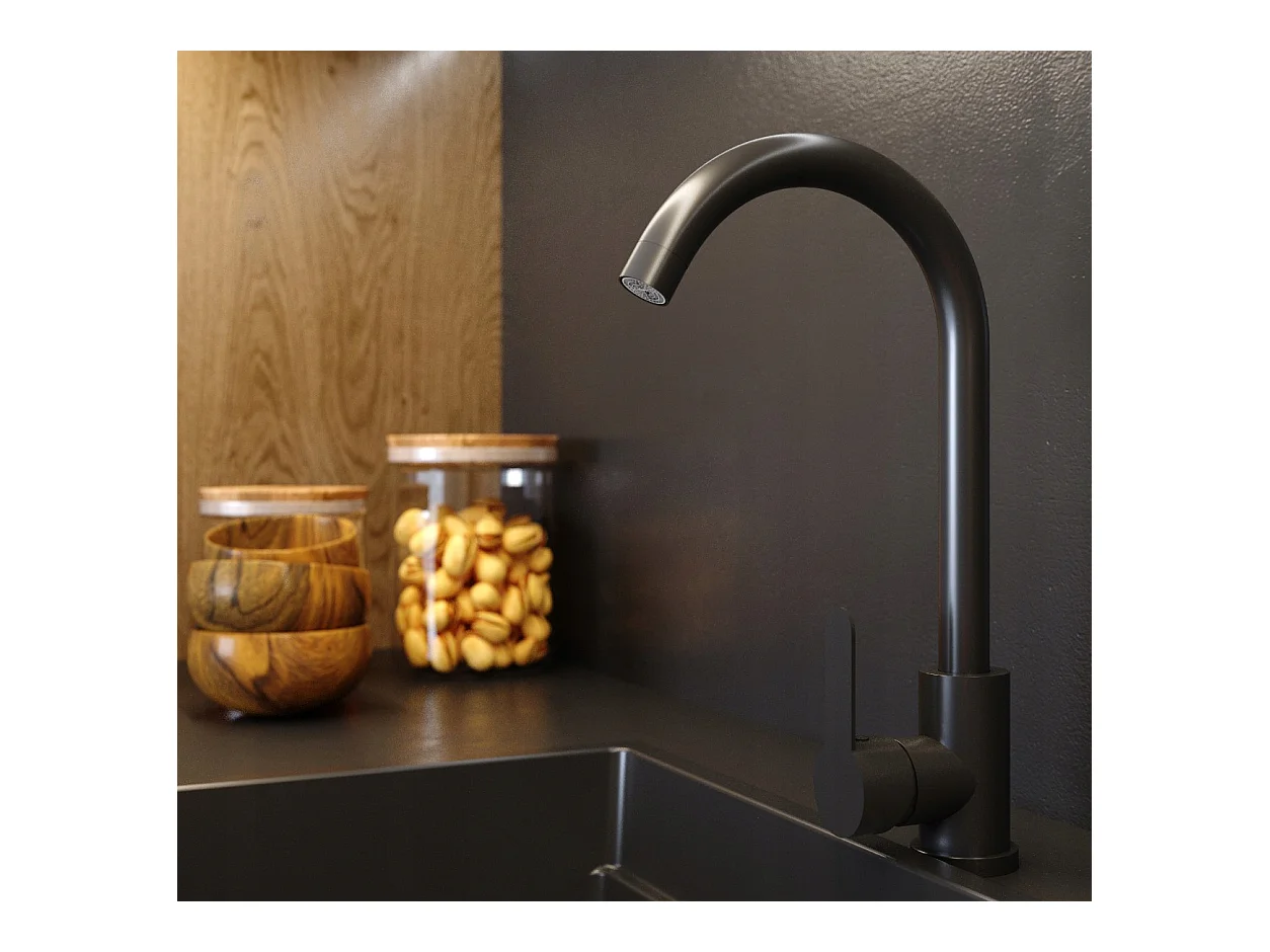 ÉVIER EN GRANIT NOIR MITIGEUR DE CUISINE SIPHON TEOR
