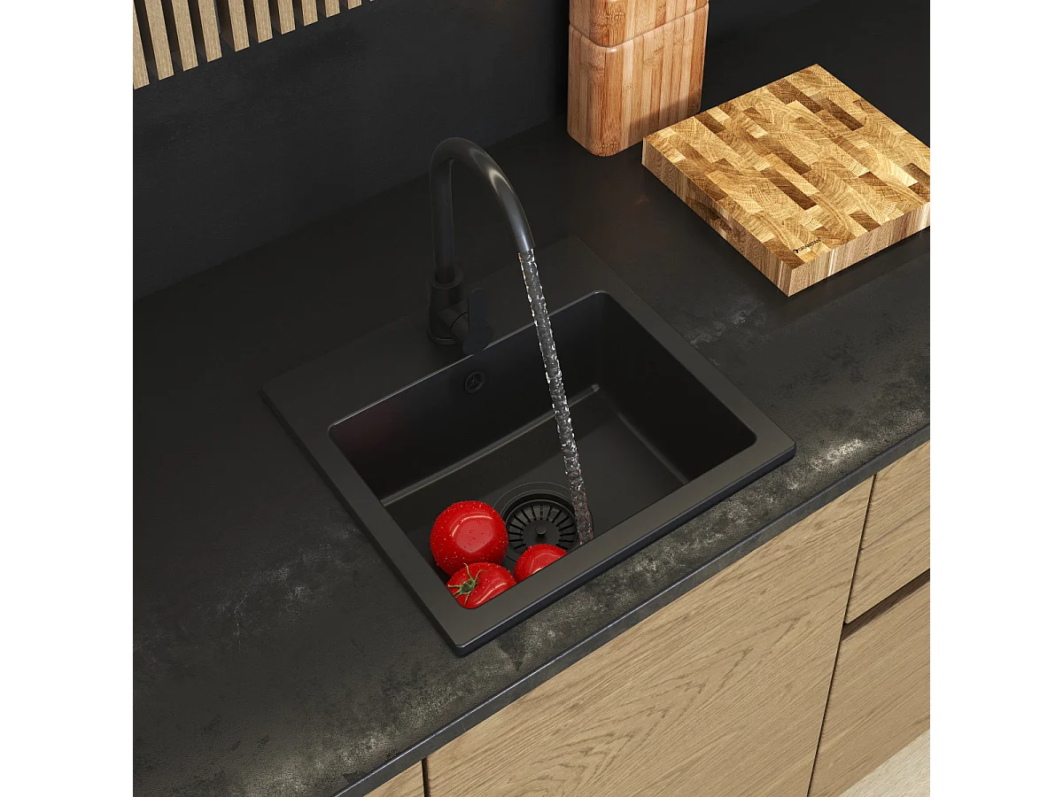 ÉVIER EN GRANIT NOIR MITIGEUR DE CUISINE SIPHON TEOR