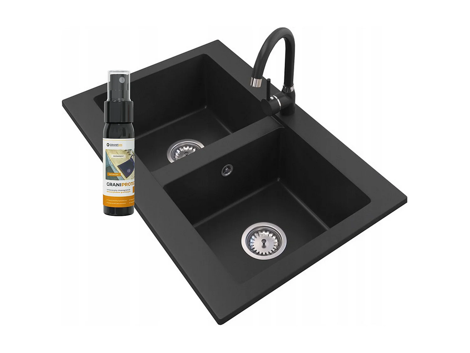 ÉVIER DOUBLE BAC EN GRANIT VERSO + ROBINETTERIE