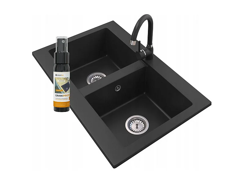 ÉVIER DOUBLE BAC EN GRANIT VERSO + ROBINETTERIE