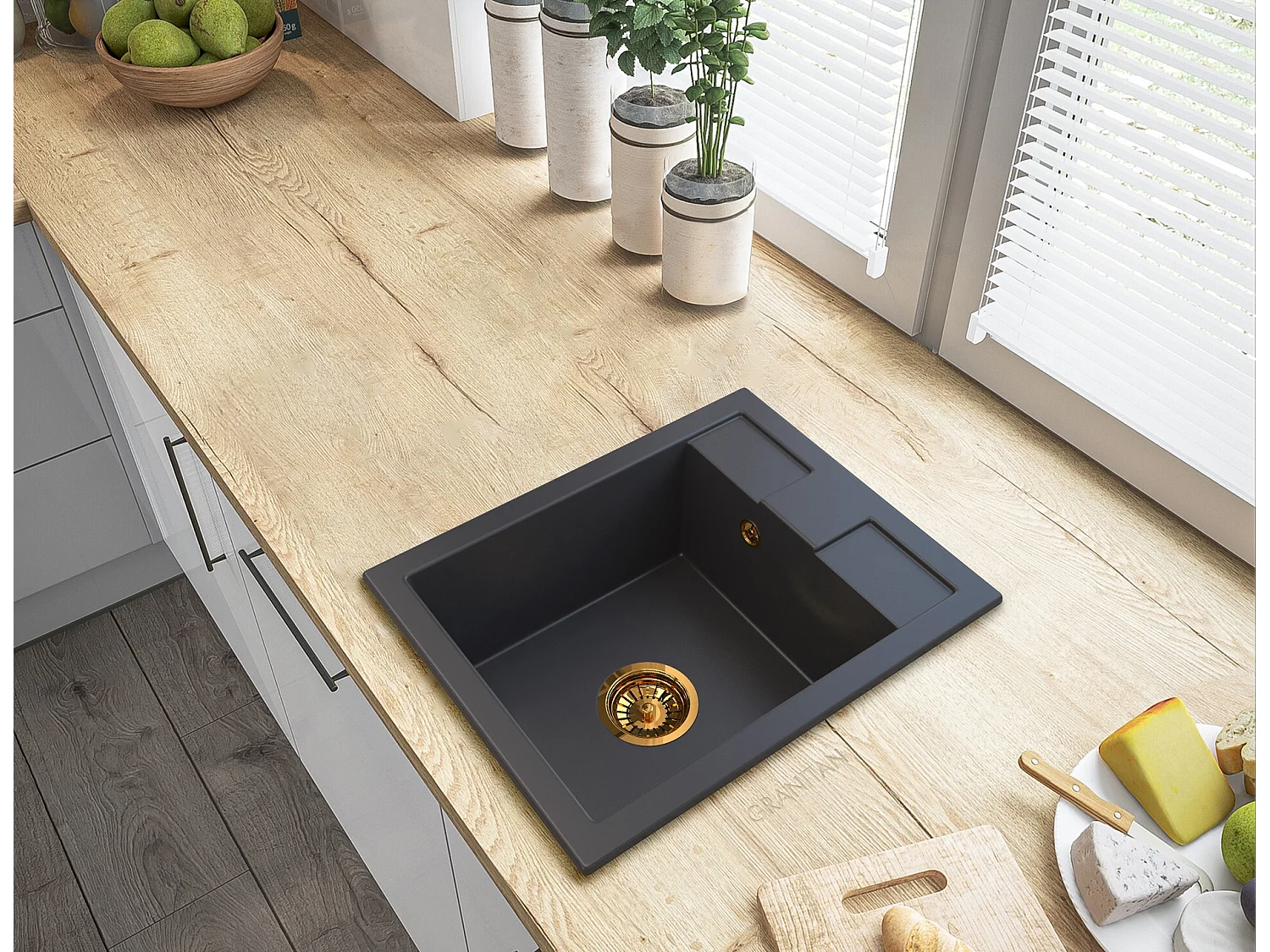 GRANITE noir évier BEST robinet siphon AUTO dispenser