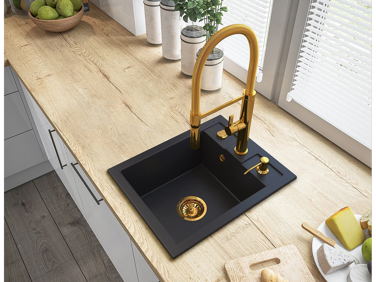 GRANITE noir évier BEST robinet siphon AUTO dispenser