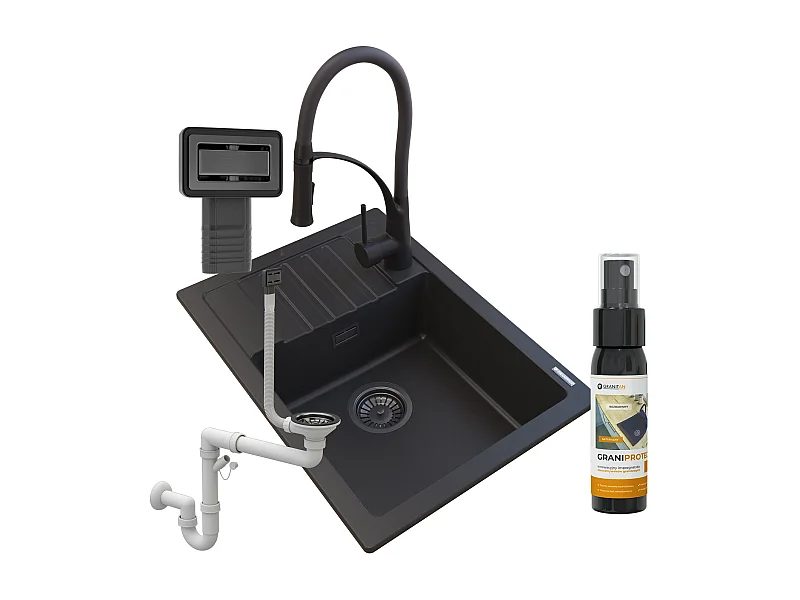 ÉVIER GRANIT NOIR ARGOS + MITIGEUR NEXO + SIPHON