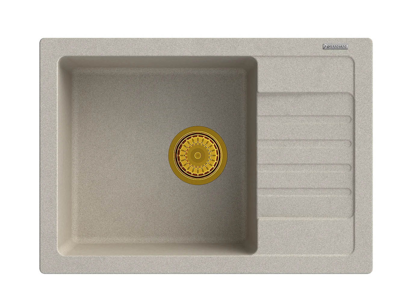 ÉVIER EN GRANIT BEIGE ARGOS + SIPHON SQUARE GOLD