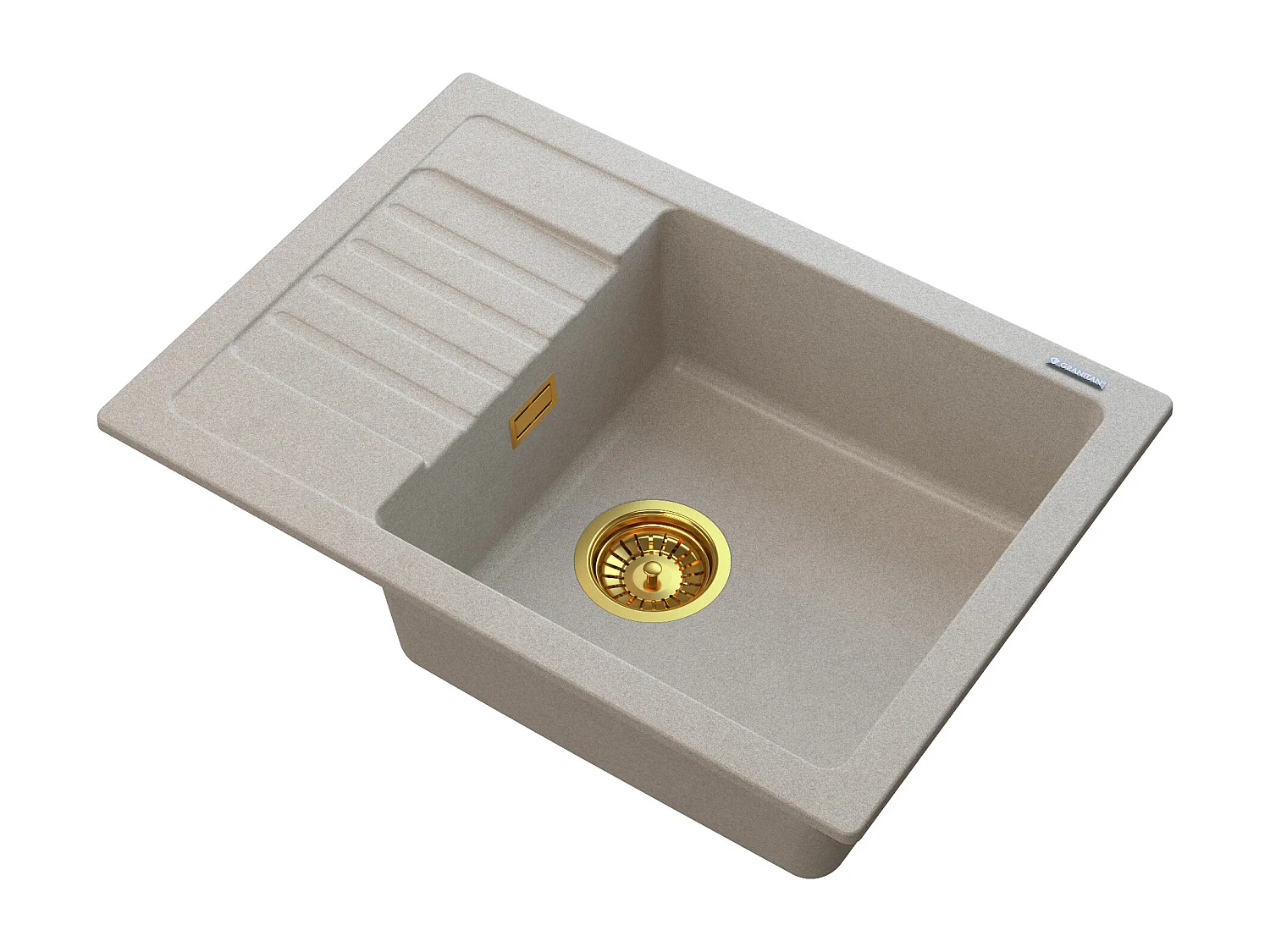 ÉVIER EN GRANIT BEIGE ARGOS + SIPHON SQUARE GOLD