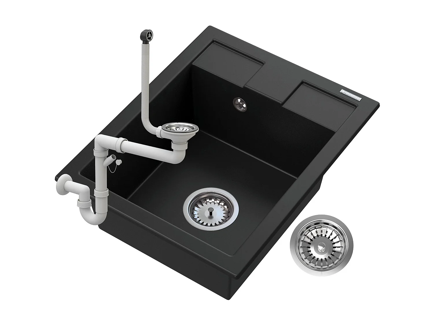 ÉVIER EN GRANIT NOIR + SIPHON SAMOS CHROME