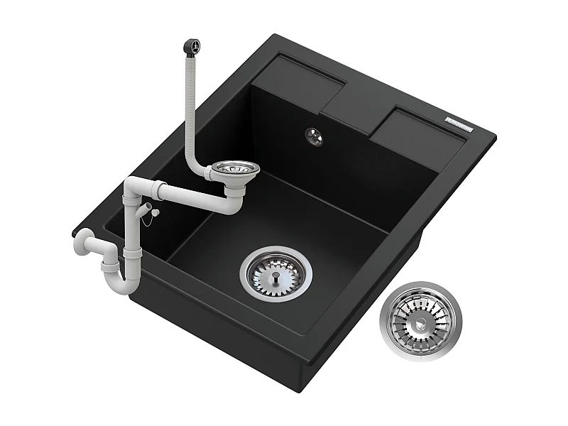 ÉVIER EN GRANIT NOIR + SIPHON SAMOS CHROME