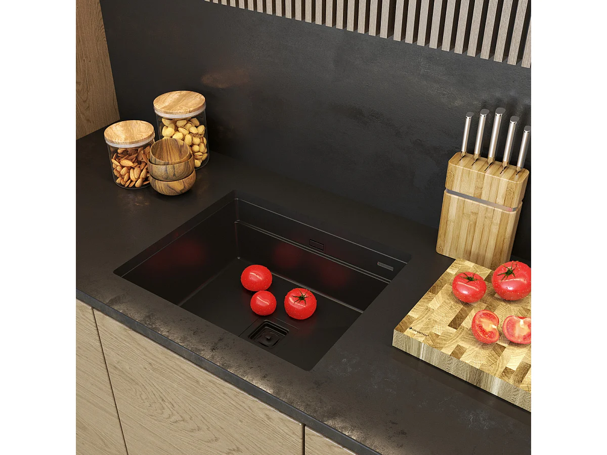 ÉVIER EN GRANIT NOIR SOUS PLAN SIPHON SQUARE SET EPIR 60